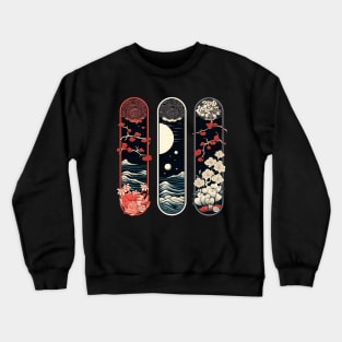 Japanese Inspired Panels | Japanese Waves and Flowers Crewneck Sweatshirt